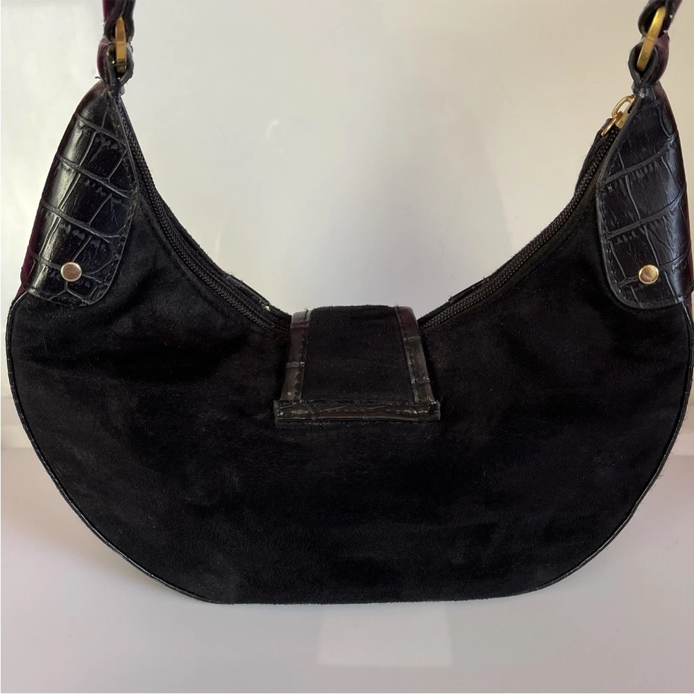 Fetish By Eve Black Suede Frame Handbag Top Zip Short Handle Gold Hardware Rare - Picture 5 of 12